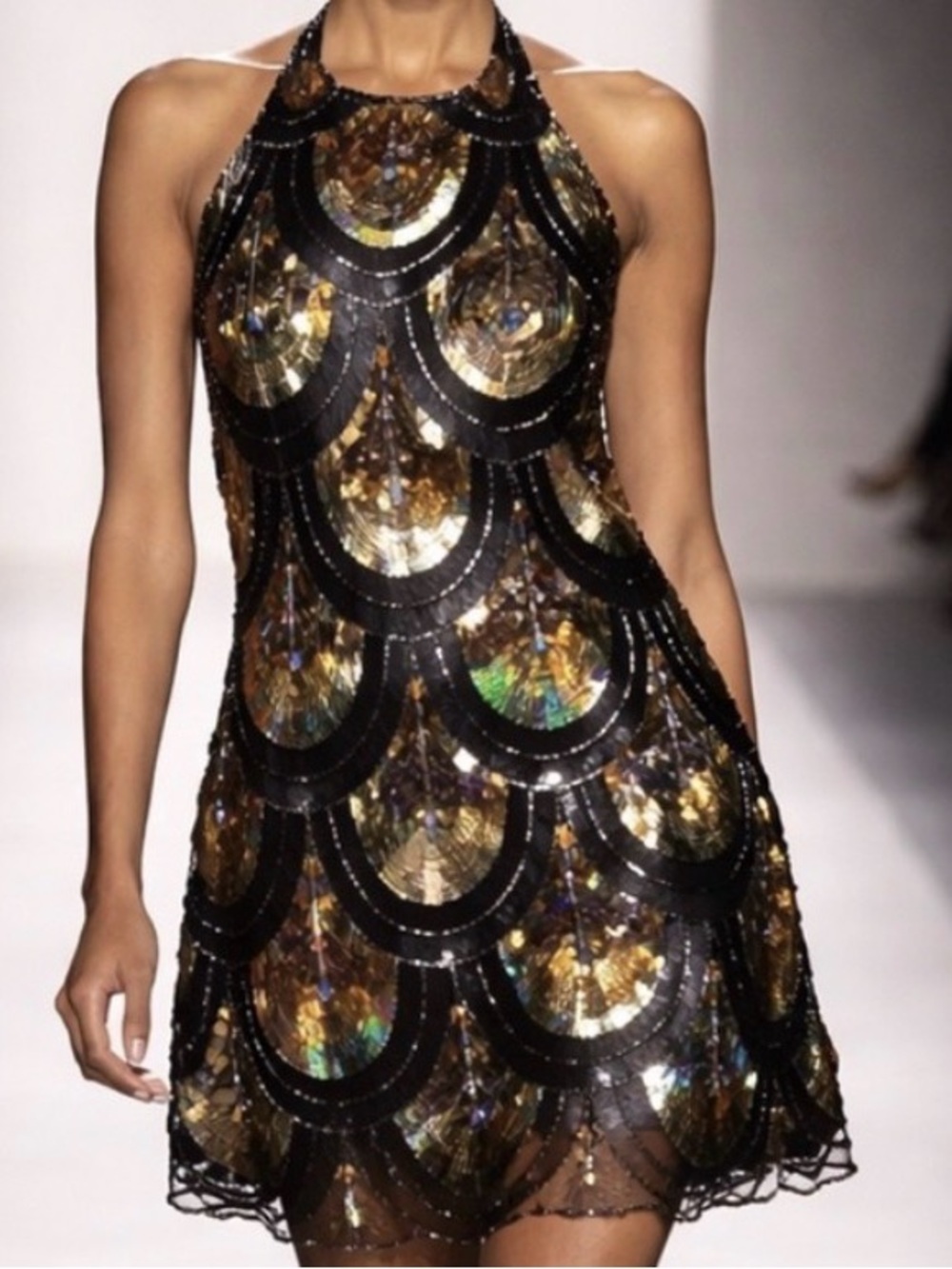 Party Evening Sequin Embellished Mini Dress - Black and Gold